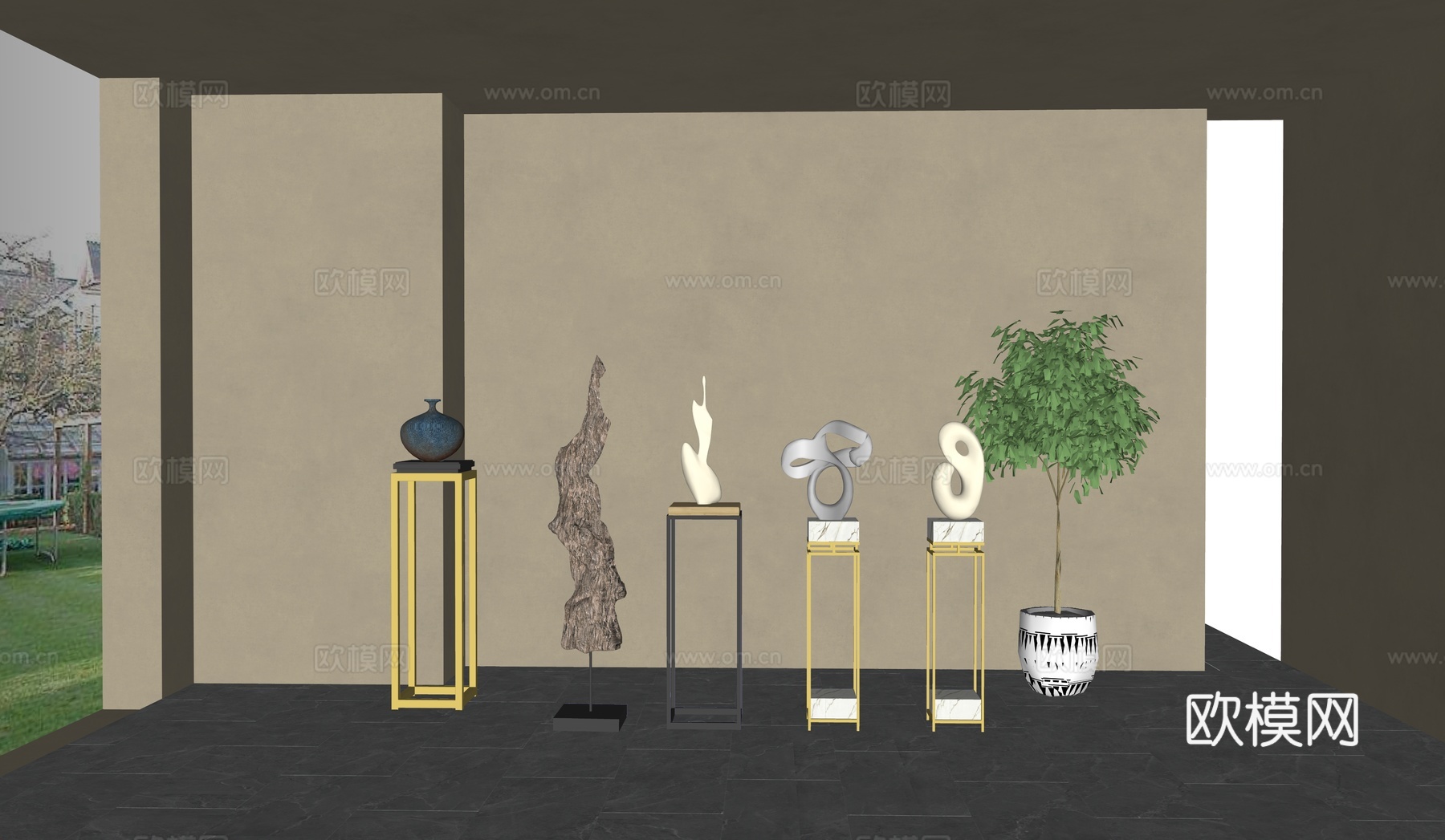 现代  新中式雕塑摆件su模型