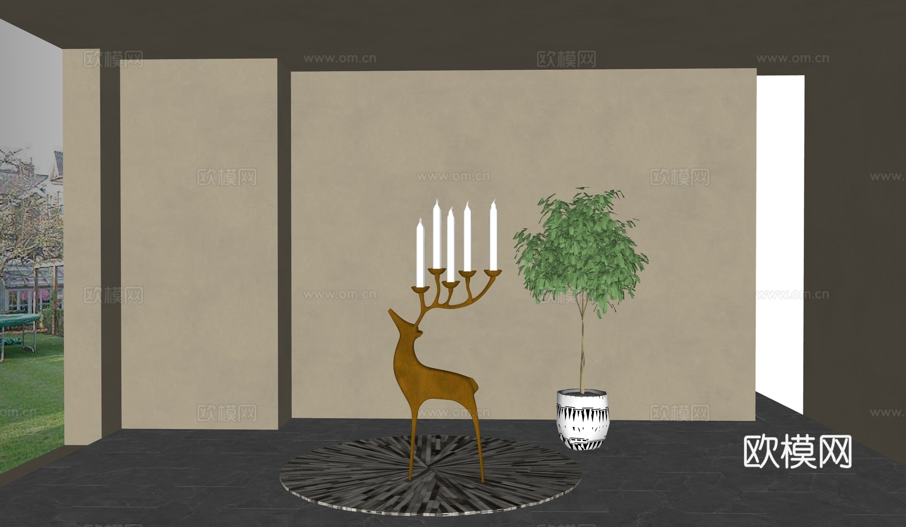 现代  新中式雕塑摆件su模型