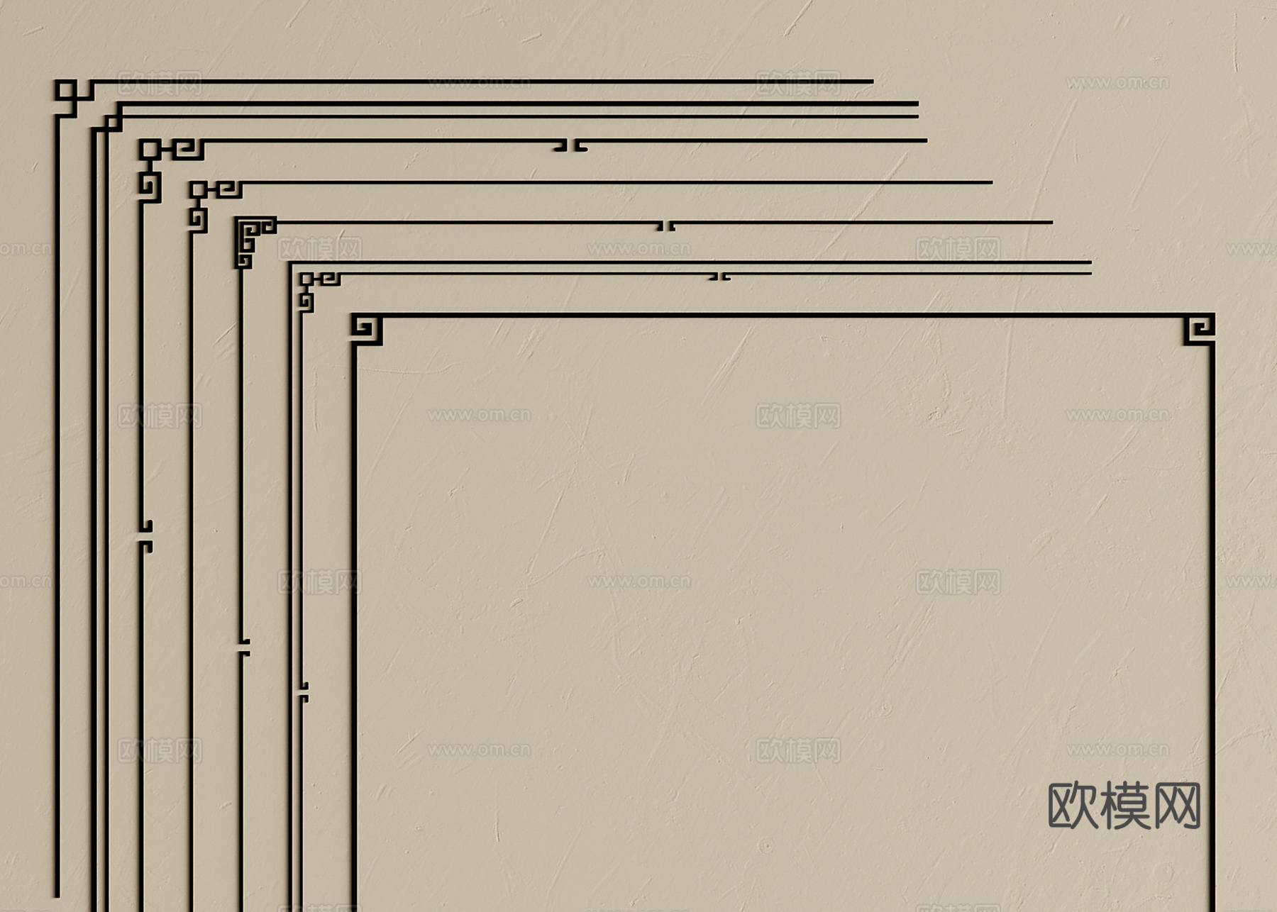 新中式线条 吊顶角花 顶角线 平线条su模型