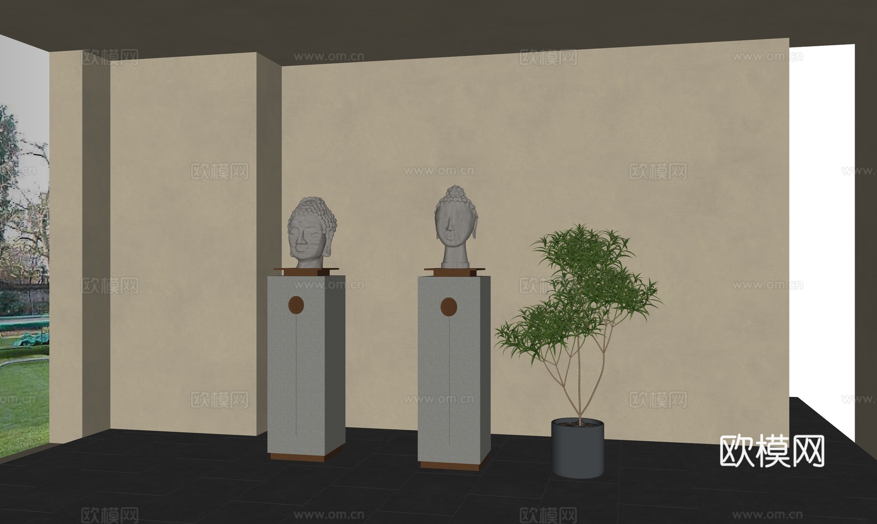 新中式雕塑摆件_佛像雕塑摆件su模型