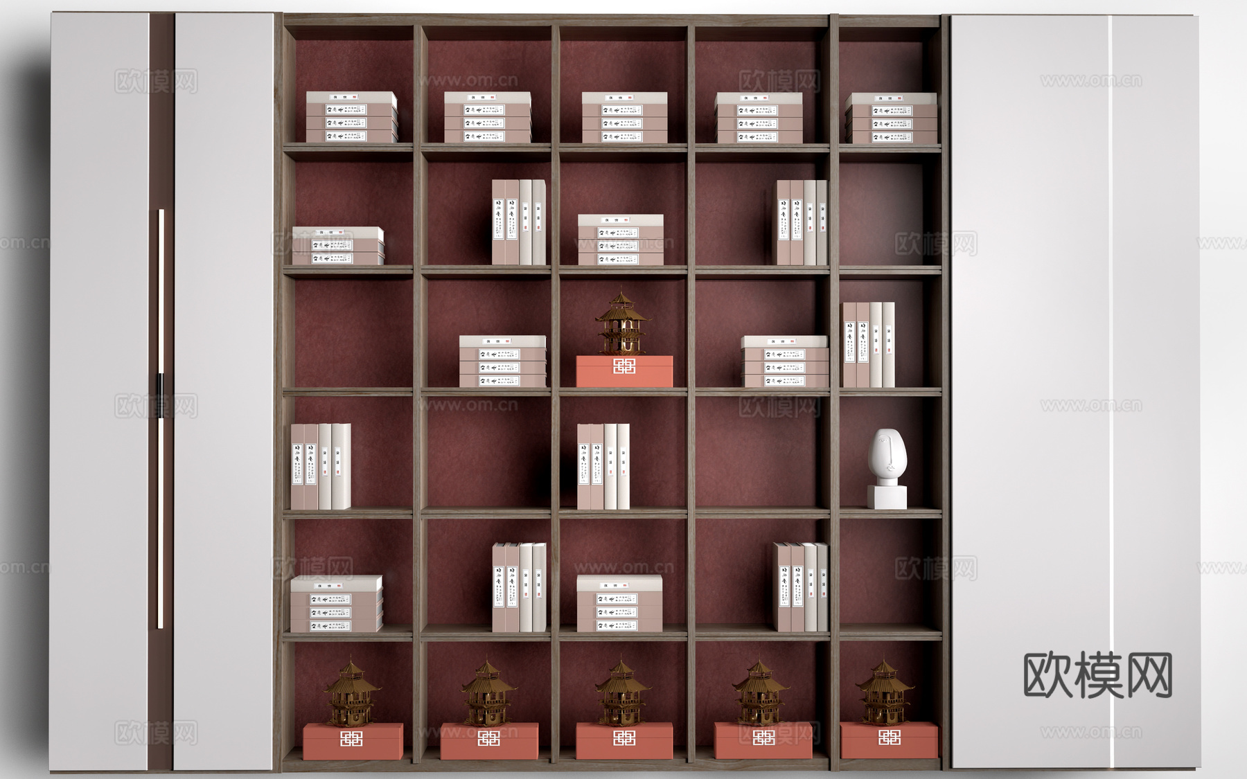 新中式装饰柜 新中式置物架 书架 茶具架su模型
