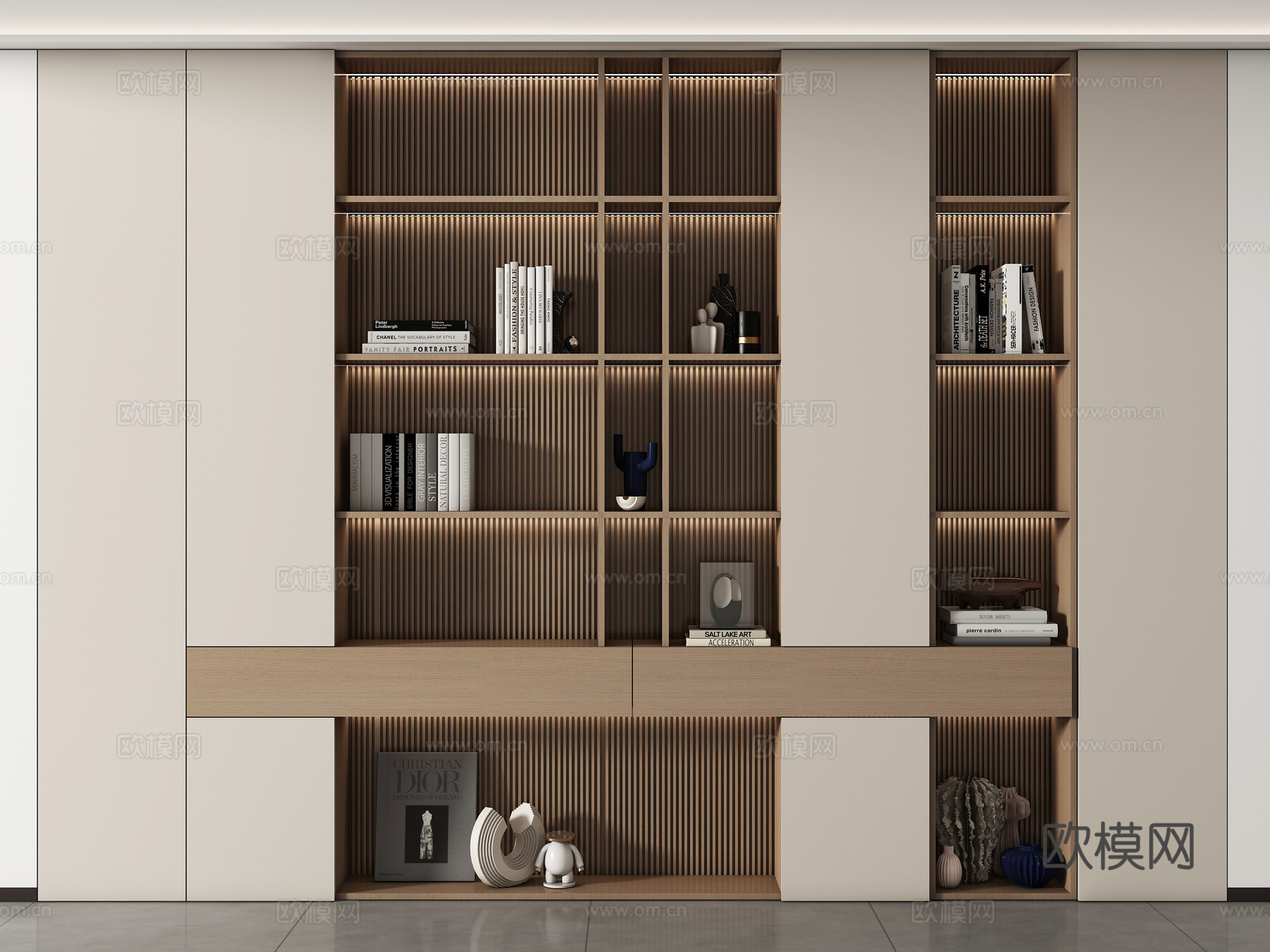 现代书柜 储物柜 背景柜 书籍摆件组合 装饰柜su模型