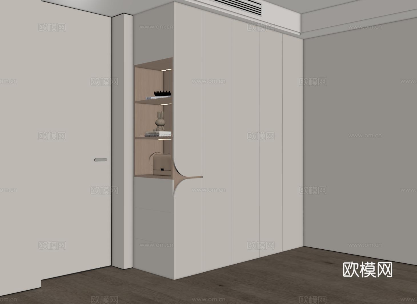 现代定制衣柜 转角开放格衣柜 平开门衣柜su模型