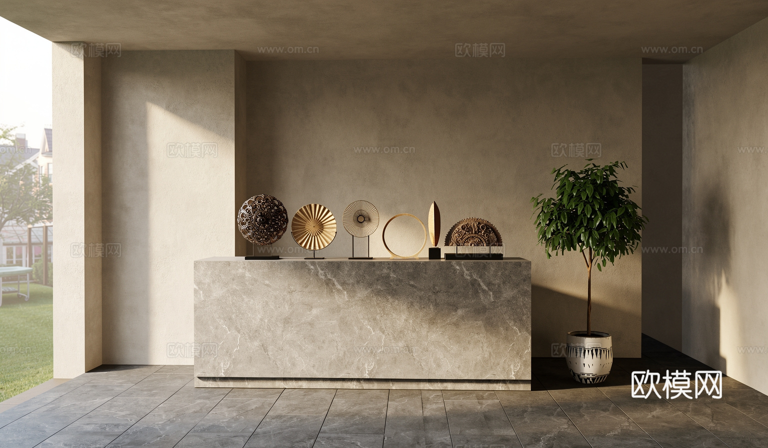 现代  新中式雕塑摆件su模型