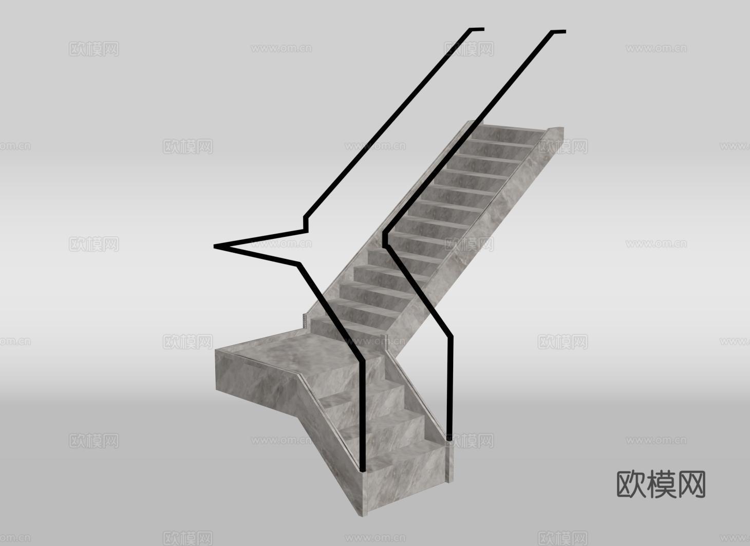 现代转折楼梯 剪刀楼梯 大理石楼梯 玻璃扶手 L形楼梯su模型su模型