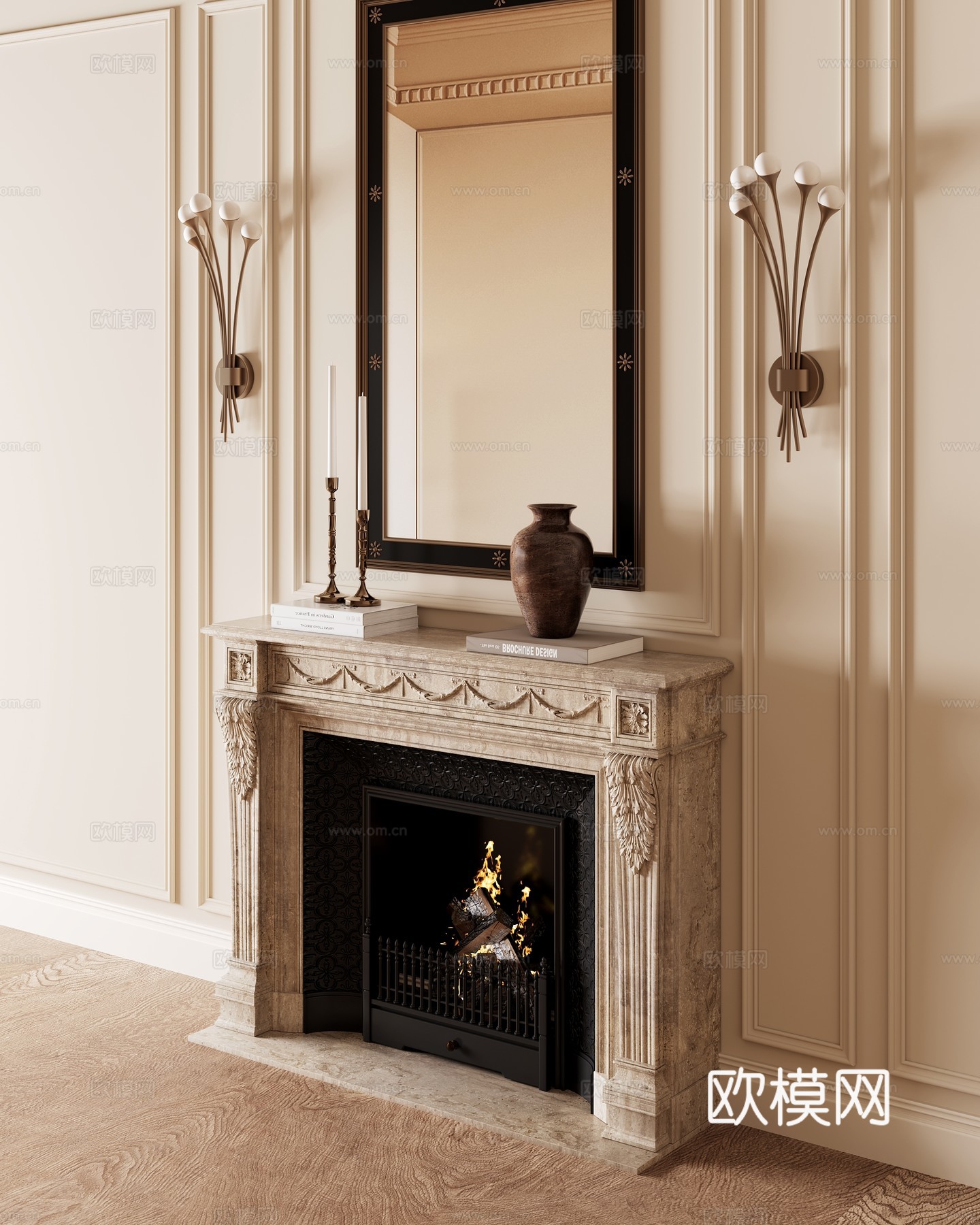 法式复古风壁炉su模型