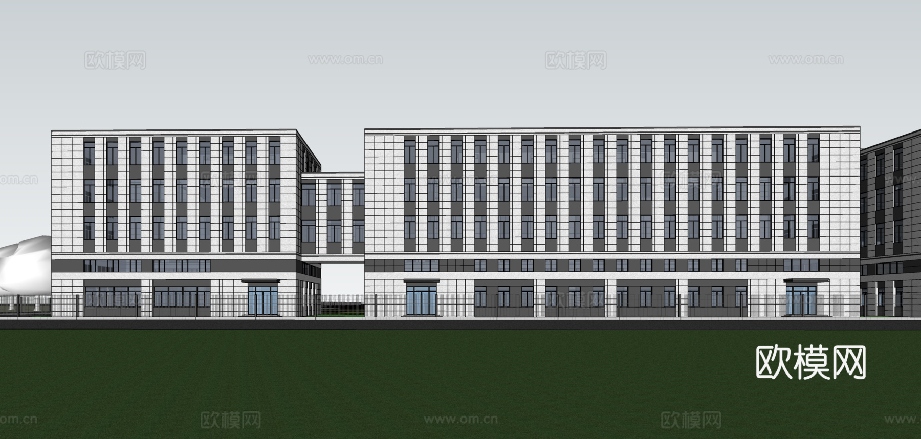 现代工业厂房 现代产业园 多层办公 厂房 产 产业园 办公楼su模型下载（渲染图2）
