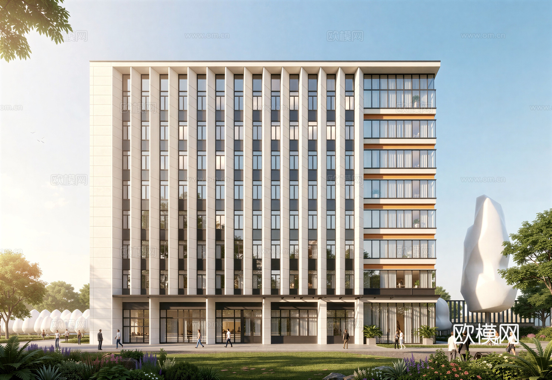 现代工业厂房 现代产业园 多层办公 厂房 产 产业园 办公楼su模型下载（渲染图1）