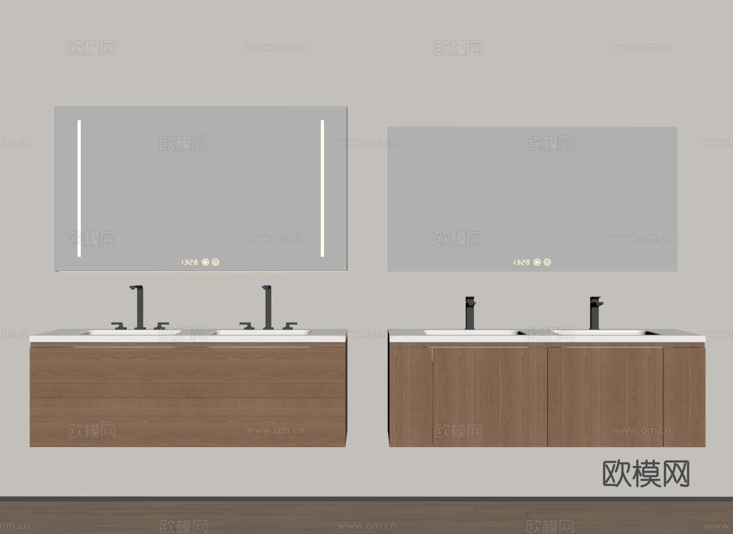 现代悬空浴室柜 洗手台 卫浴柜 双洗手池su模型