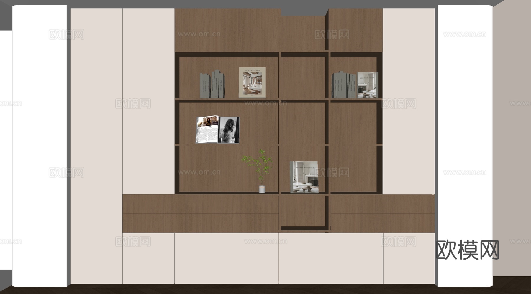 现代书柜 储物柜 背景柜 书籍摆件组合 装饰柜su模型