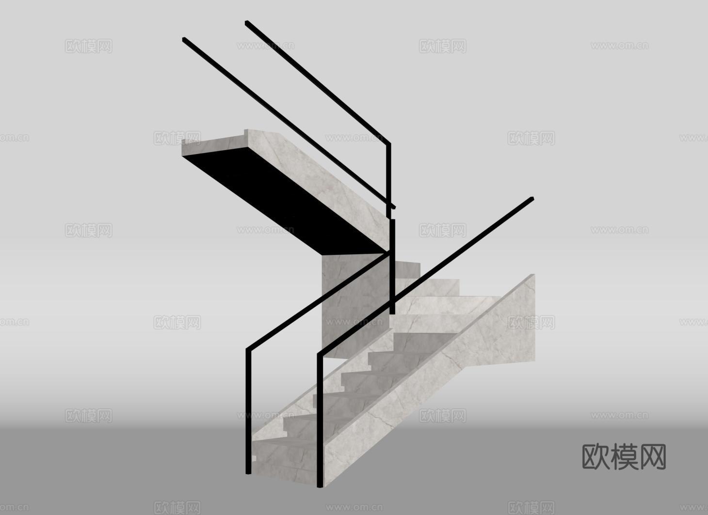 现代转折楼梯 剪刀楼梯 室内大理石楼梯 玻璃su模型