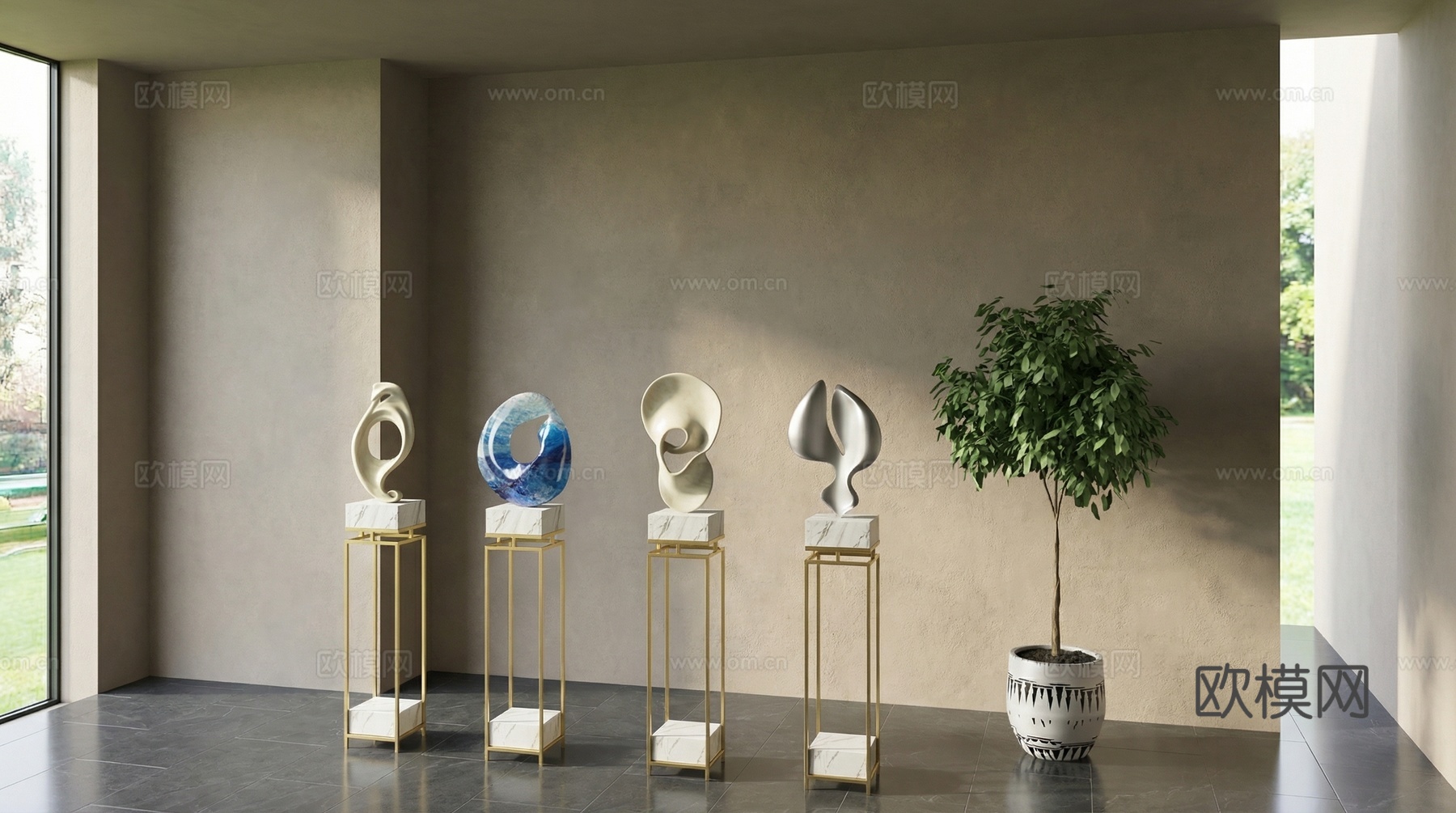 现代  新中式雕塑摆件su模型