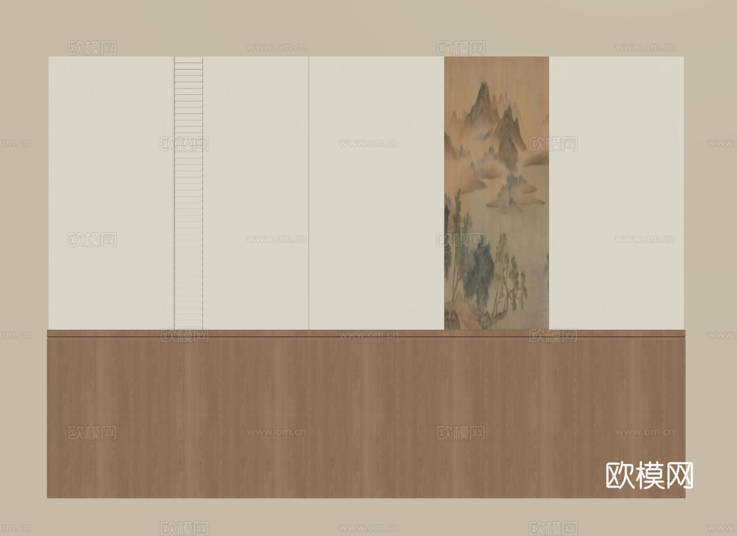 宋氏床头背景墙 新中式卧室背景墙su模型