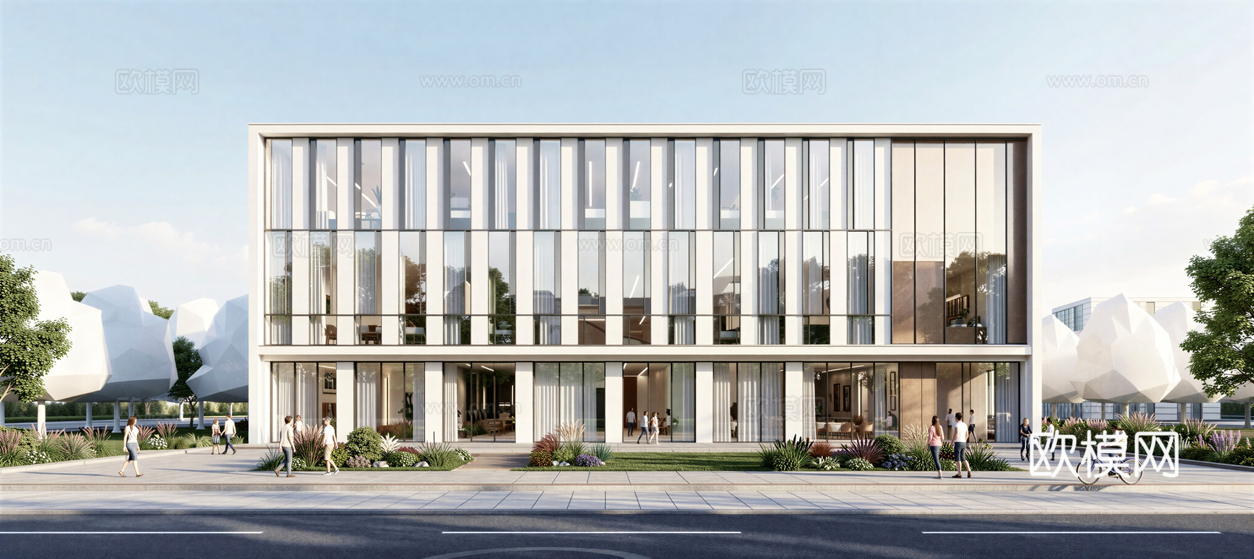 现代工业厂房 现代产业园 多层办公 厂房 产 产业园 办公楼su模型下载（渲染图1）