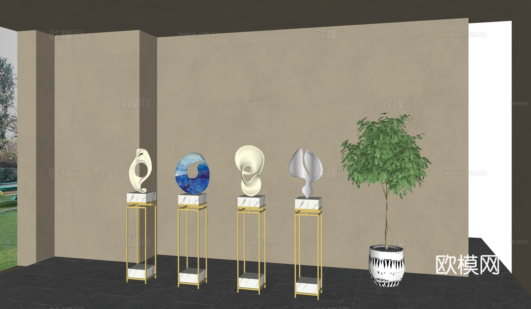 现代  新中式雕塑摆件su模型