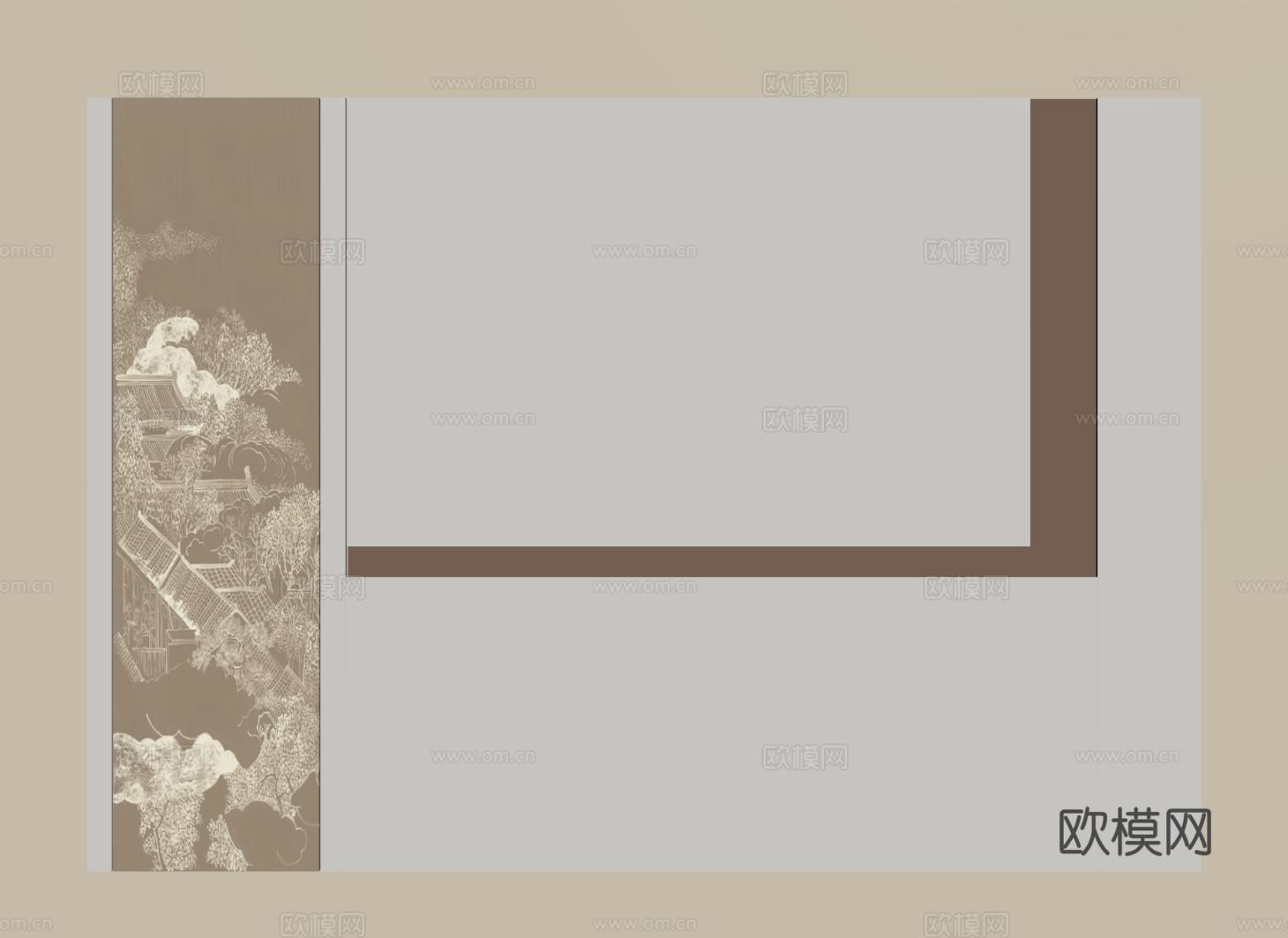 宋氏床头背景墙 新中式卧室背景墙su模型