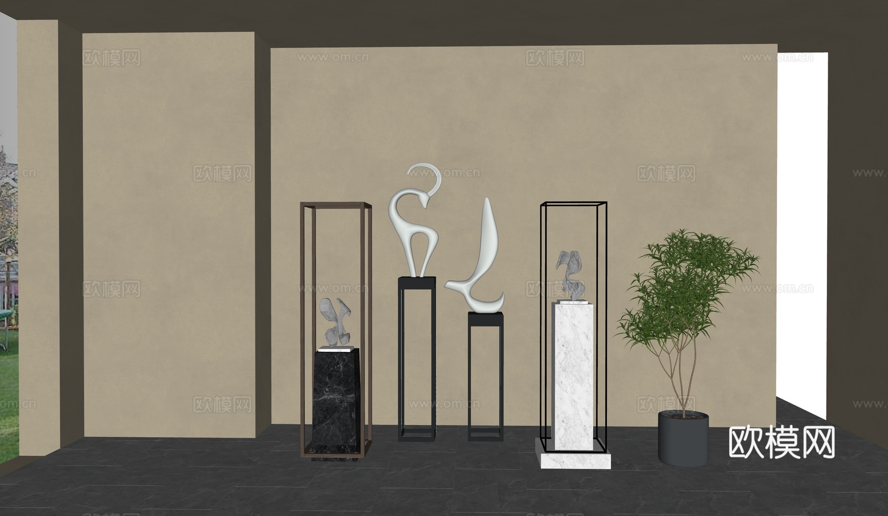 现代  新中式雕塑摆件su模型