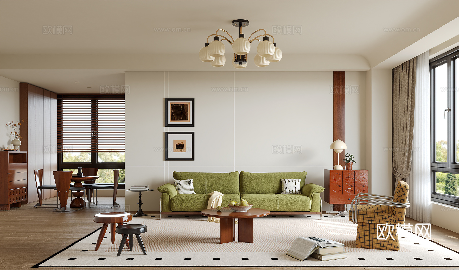 中古风客餐厅su模型