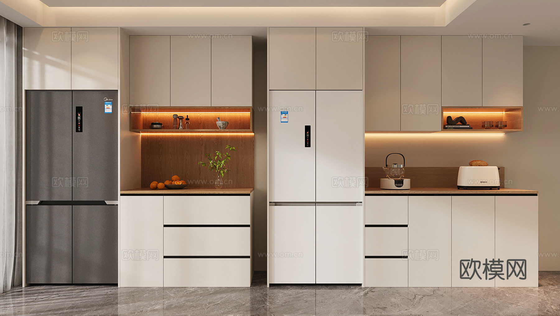 现代酒柜 冰箱酒柜 冰箱柜 开放格酒柜su模型