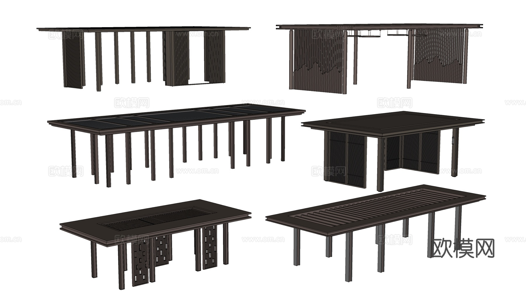 新中式景观廊架 景观凉亭 钢结构休息亭su模型