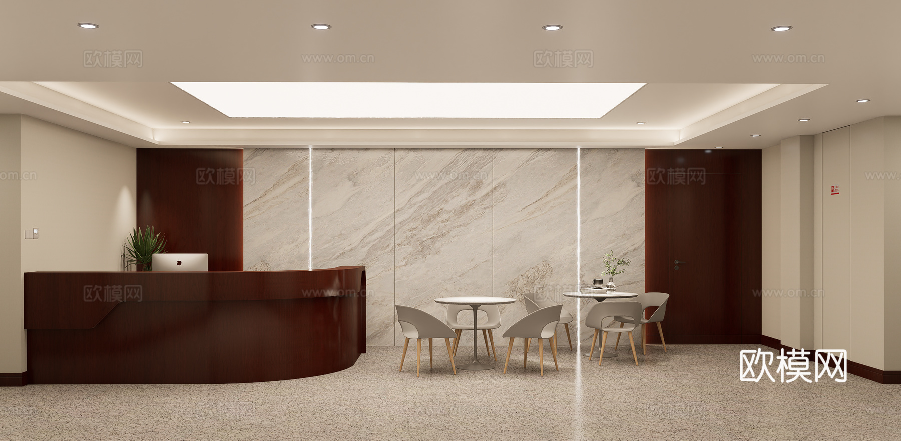 现代前台接待 办公前厅 办公大堂su模型