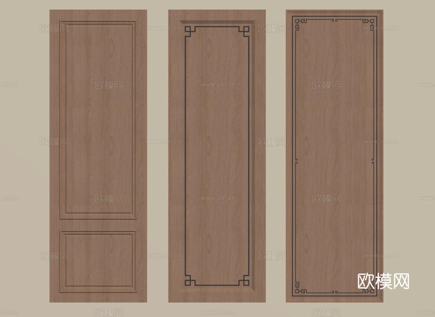 新中式护墙板 实木墙饰板 墙板背景墙su模型