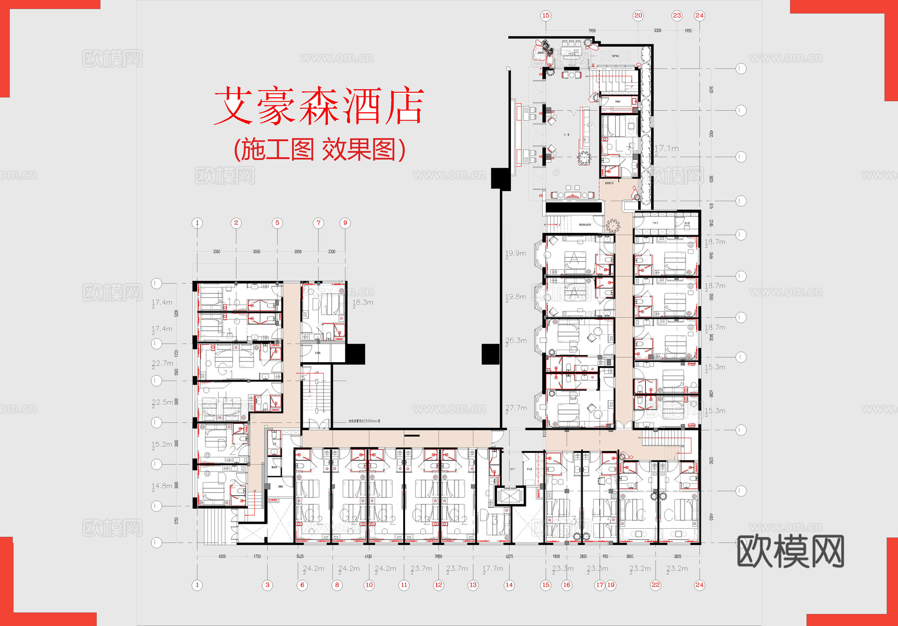 艾豪森酒店 全季酒店 华住 亚朵 酒店客房 套房 总统套间cad施工图下载（渲染图1）