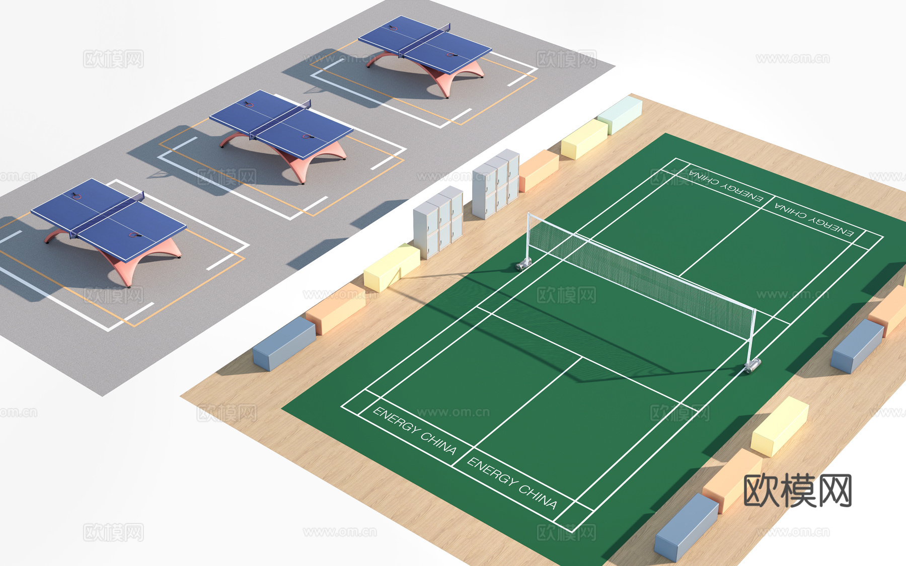 现代羽毛球场 乒乓球场 运动场 室内运动场su模型