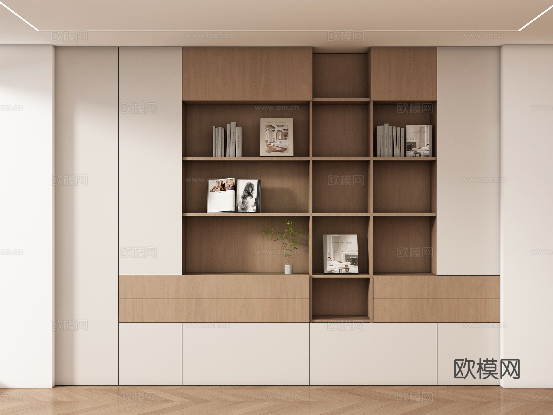 现代书柜 储物柜 背景柜 书籍摆件组合 装饰柜su模型