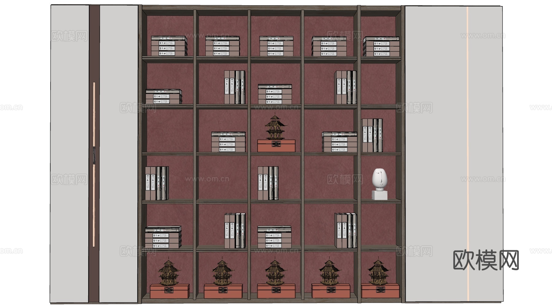 新中式装饰柜 新中式置物架 书架 茶具架su模型