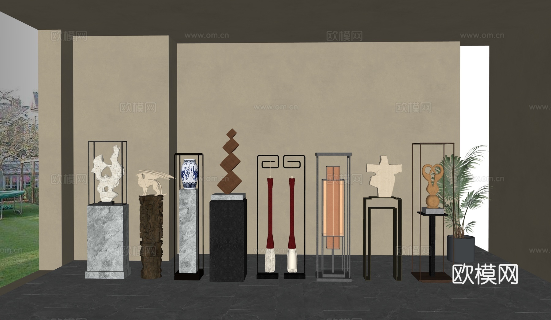 现代  新中式雕塑摆件su模型