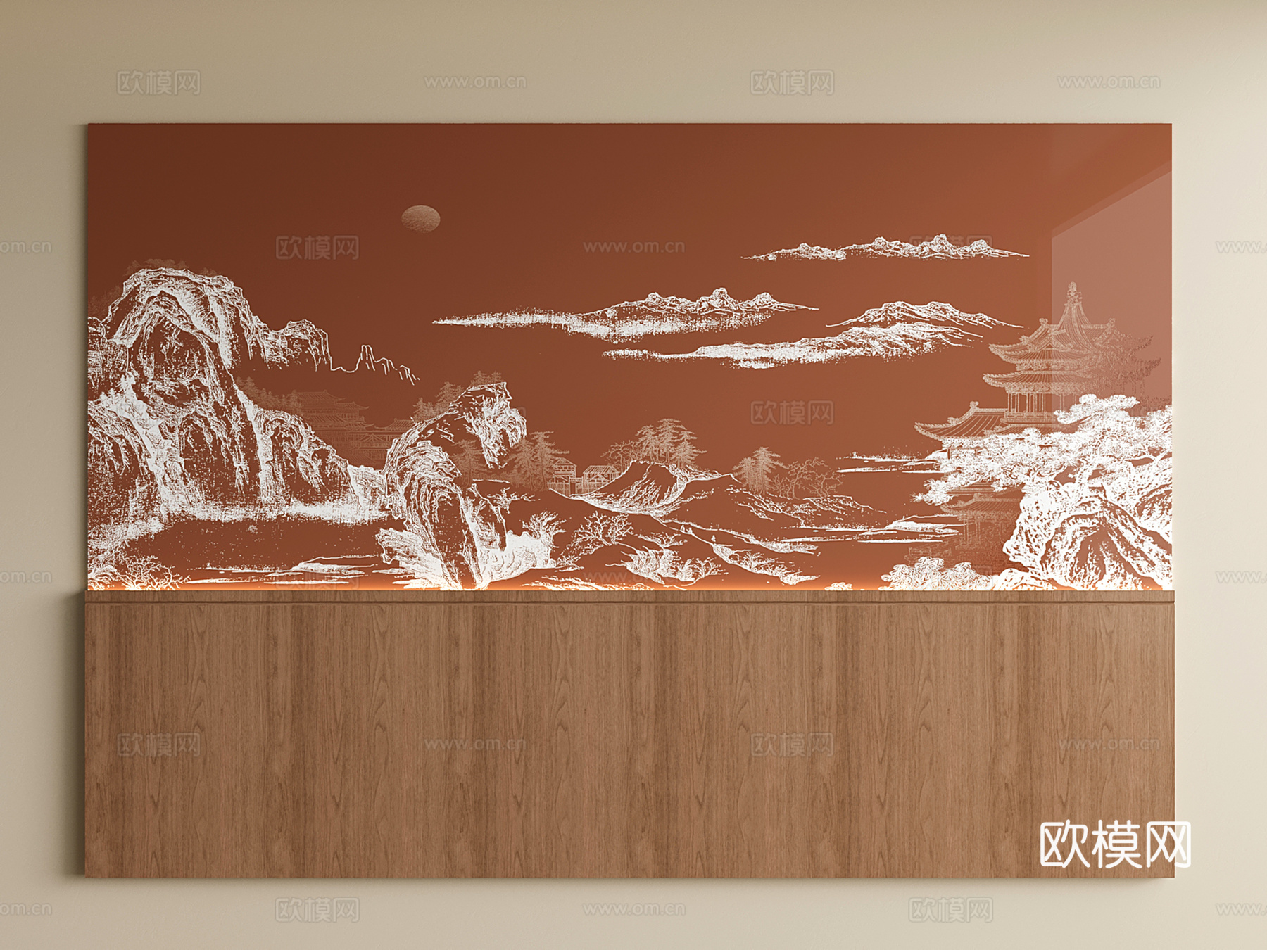 新中式床头背景墙 宋氏卧室背景墙 包间床头背景su模型su模型