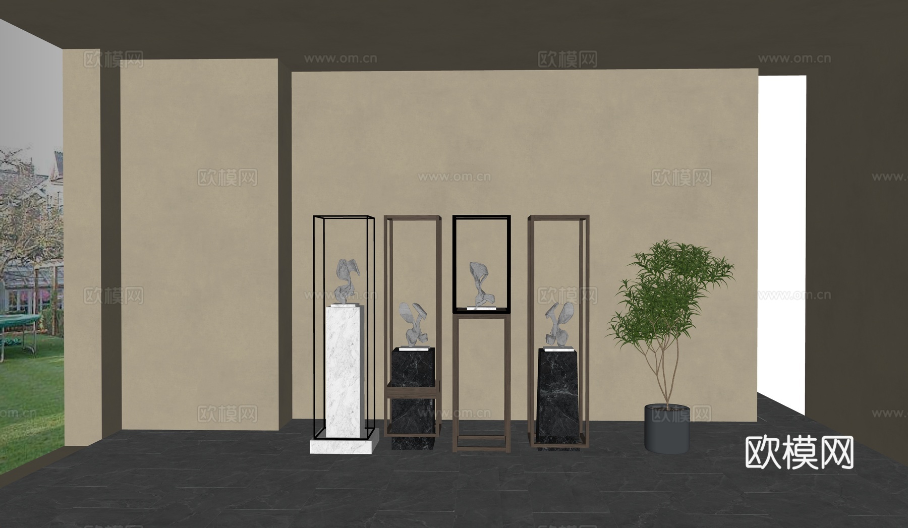 现代  新中式雕塑摆件su模型