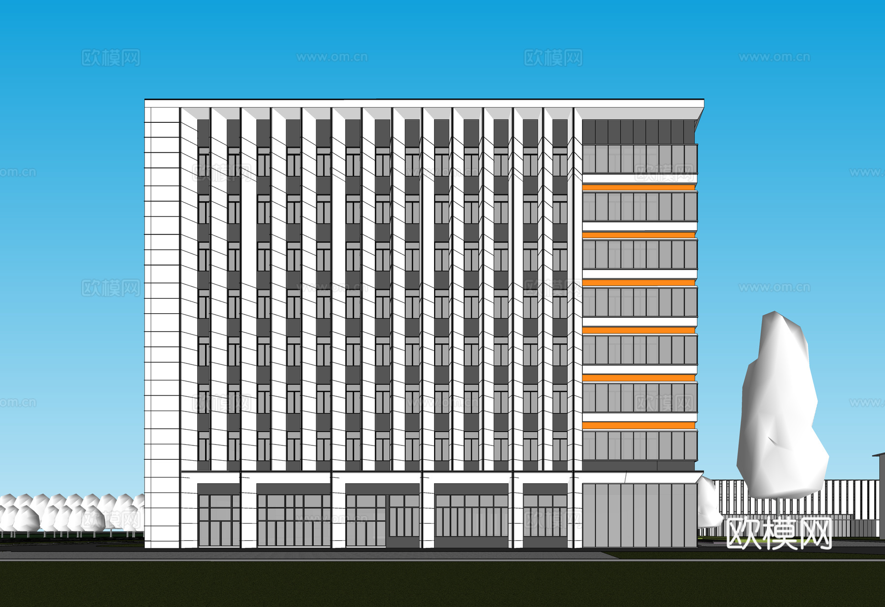 现代工业厂房 现代产业园 多层办公 厂房 产 产业园 办公楼su模型下载（渲染图2）