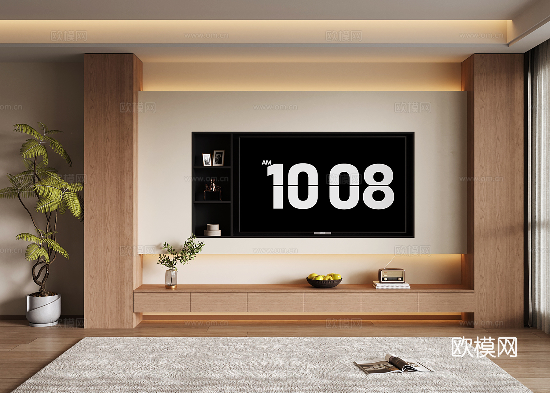 中古电视背景墙 现代电视背景柜 悬空电视柜su模型