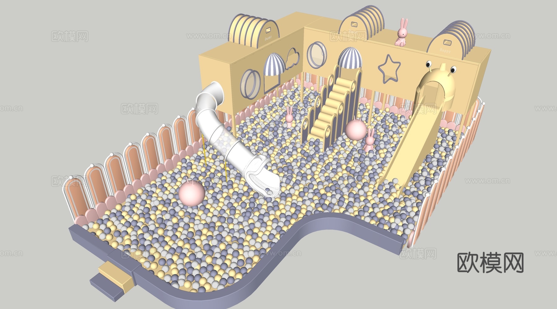现儿童充气城堡 淘气堡 儿童游乐设施su模型
