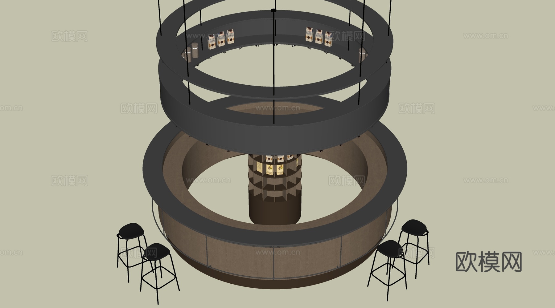 现代圆形吧台 圆形酒吧台 咖啡吧台su模型
