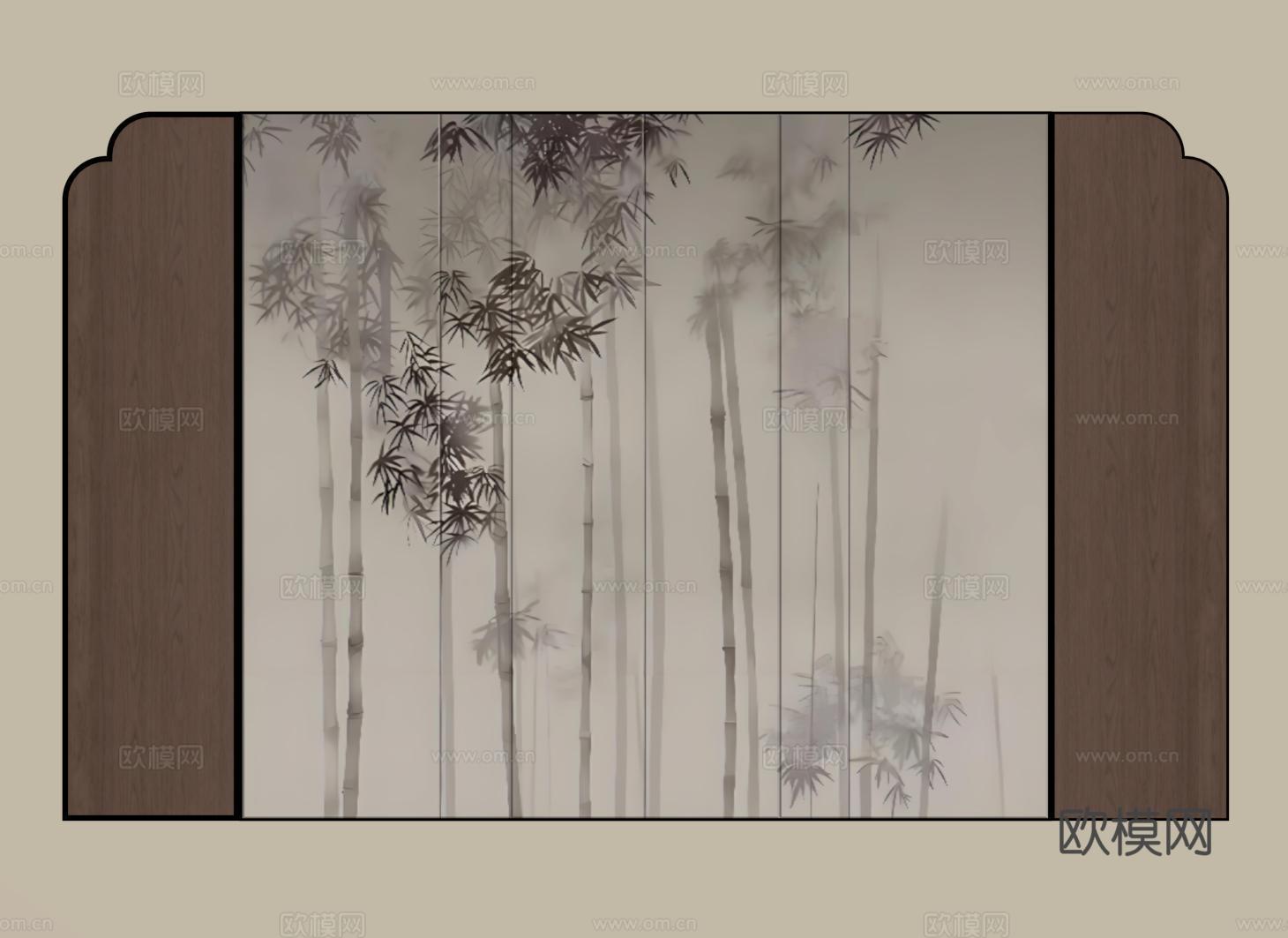 新中式床头背景墙 沙发背景墙 玄关背景墙su模型