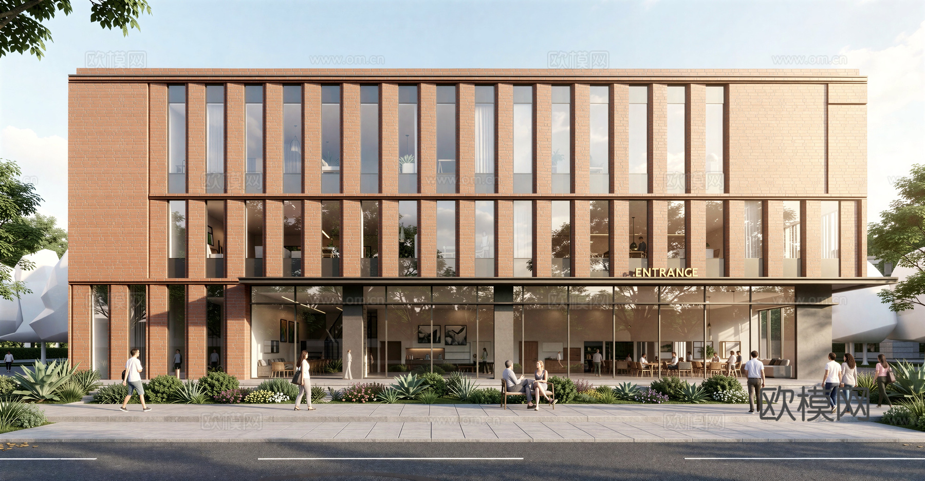 现代工业厂房 现代产业园 多层办公 厂房 产 产业园 办公楼su模型下载（渲染图1）