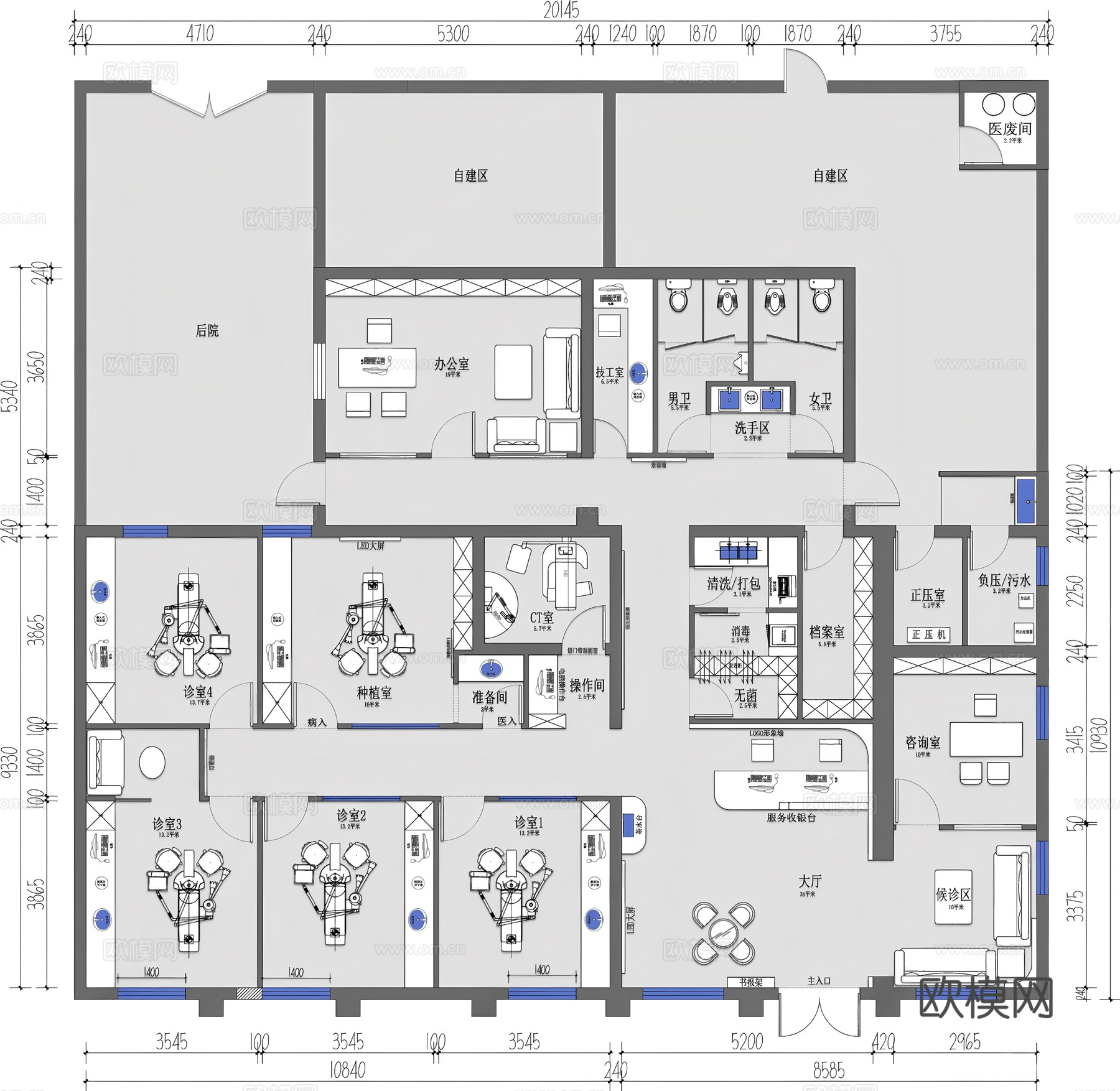 牙科口腔诊所CAD平面cad施工图cad施工图