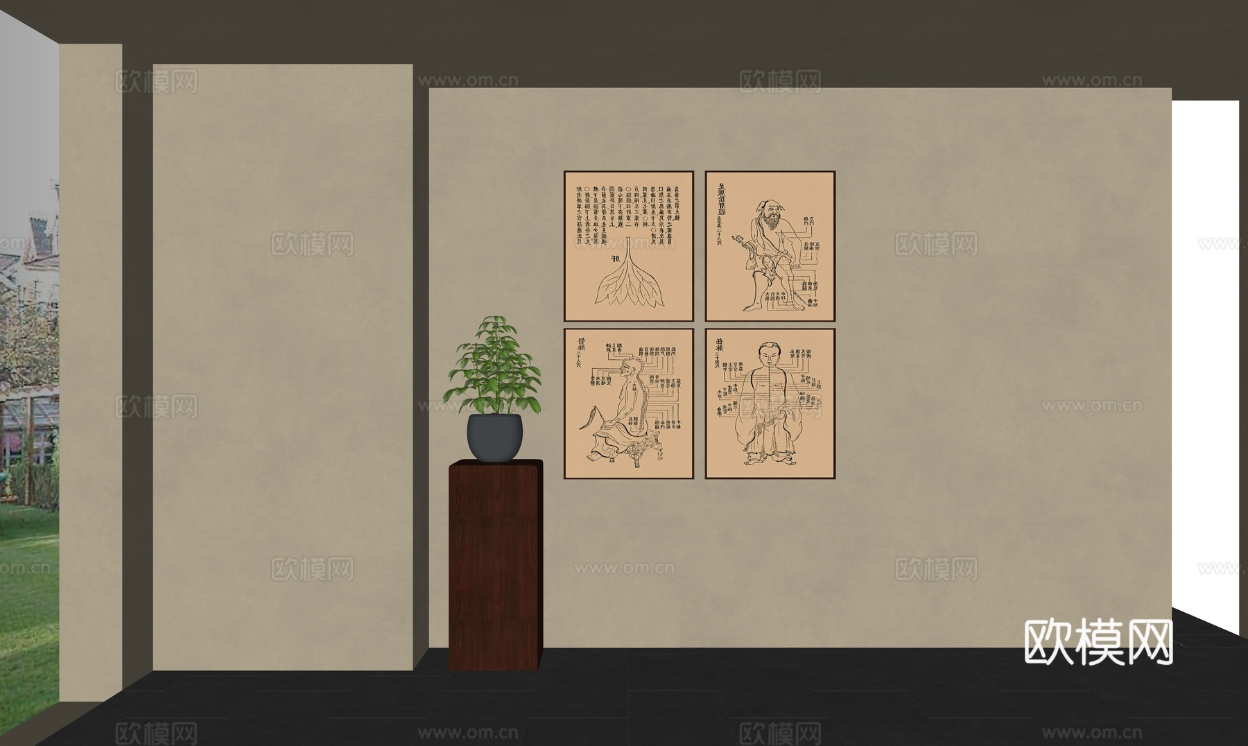 新中式挂画 养生馆挂画 理疗室挂画 中医宣传栏su模型