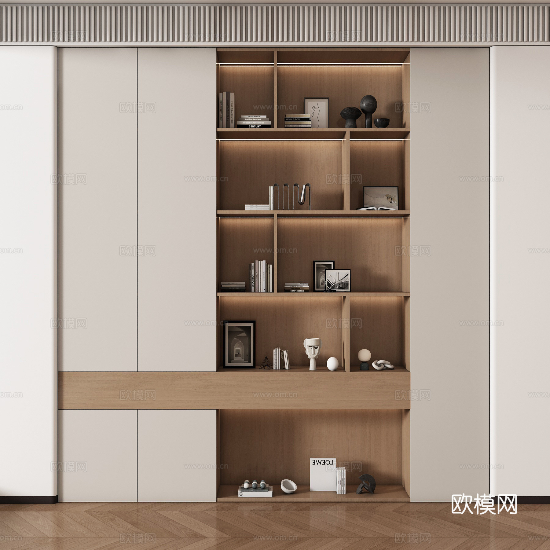 现代书柜 储物柜 背景柜 书籍摆件组合 装饰柜su模型