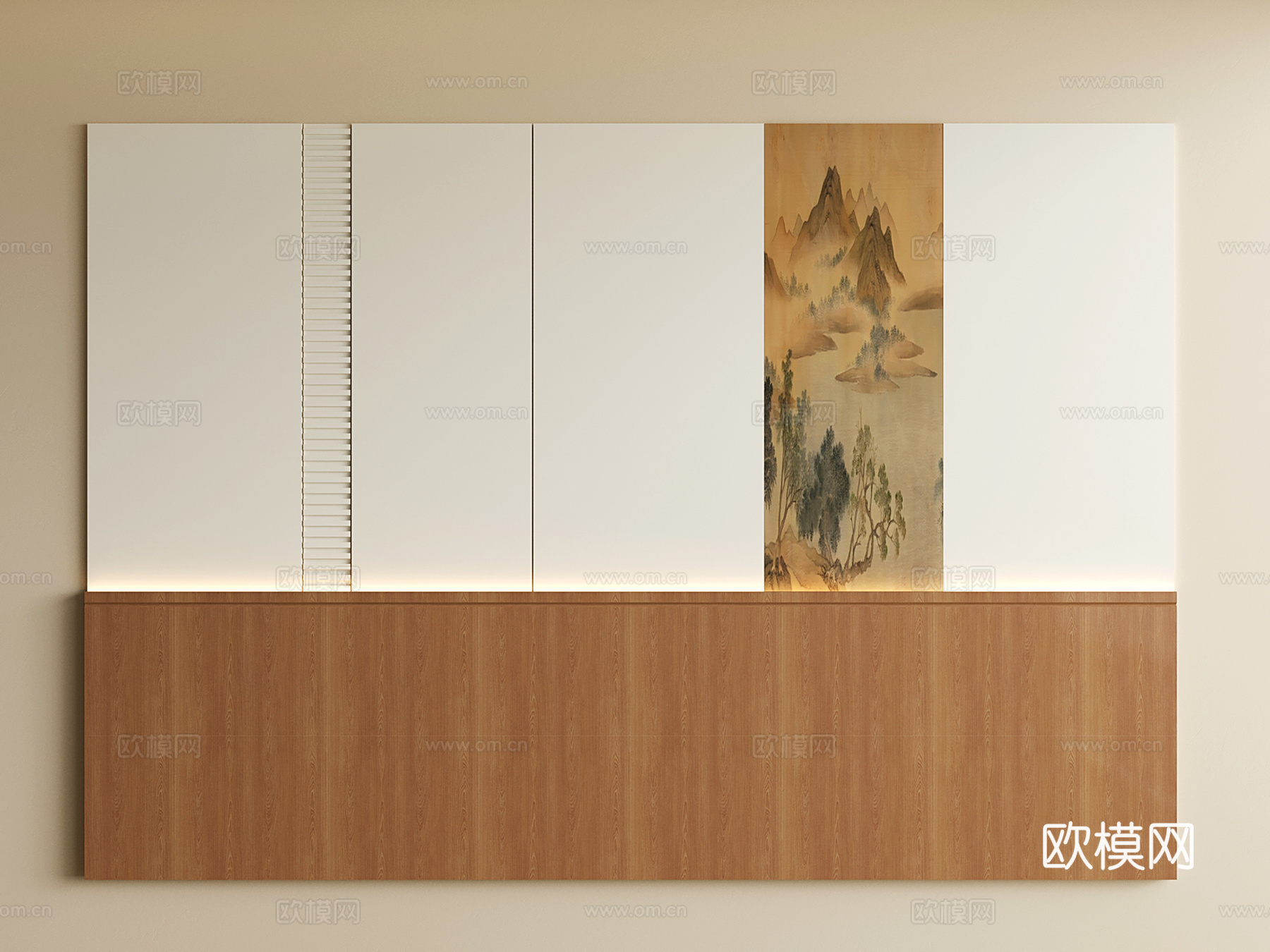 宋氏床头背景墙 新中式卧室背景墙su模型