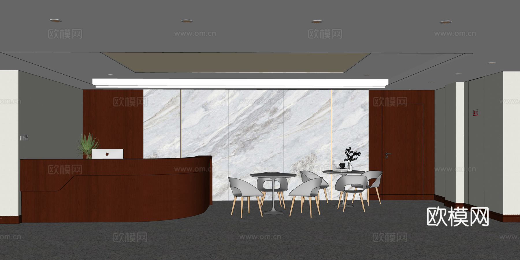 现代前台接待 办公前厅 办公大堂su模型