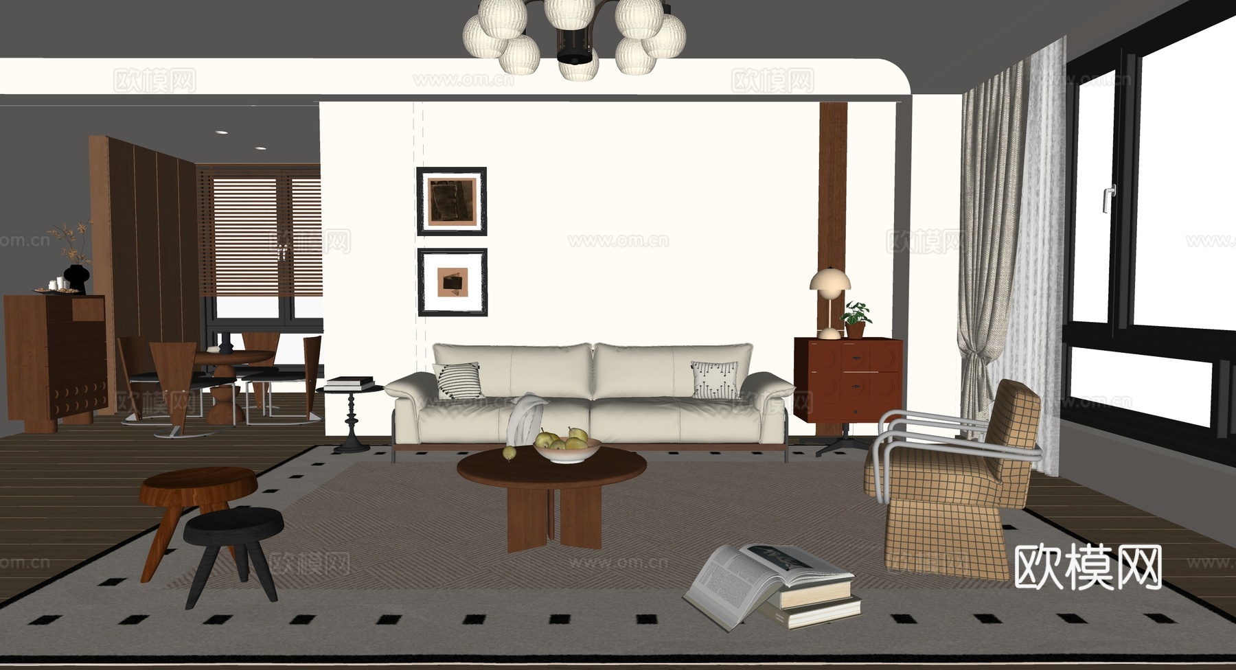 中古风客餐厅su模型