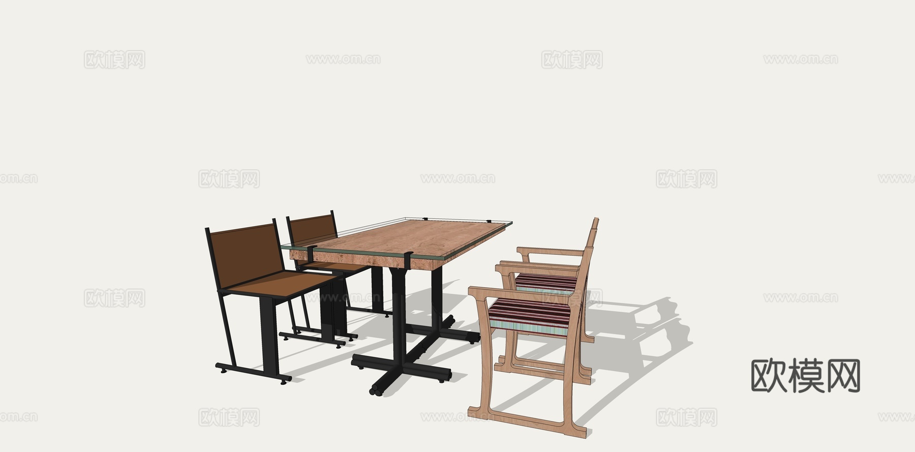 复古工业风金属桌椅实木欧式椅su模型
