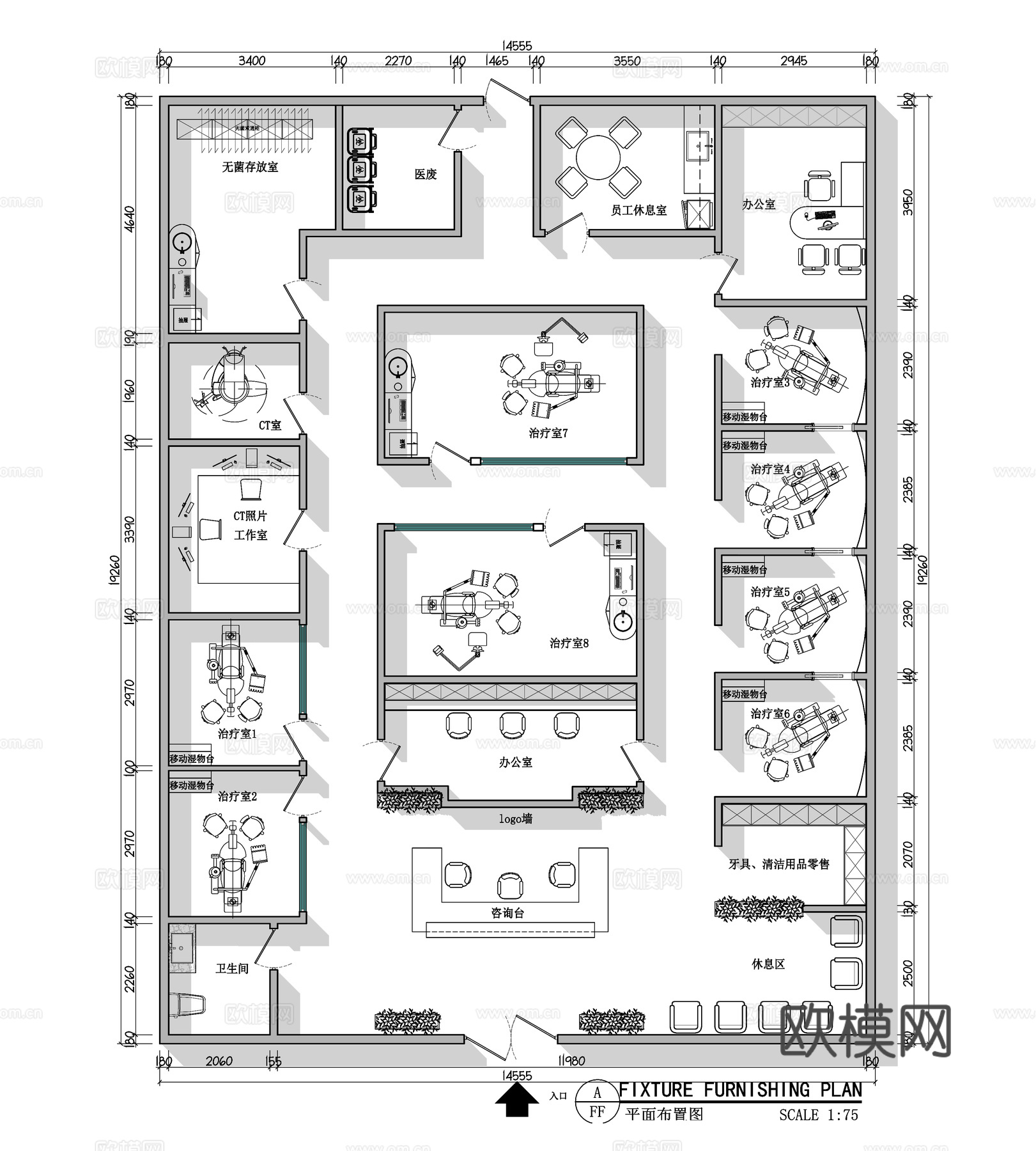 牙科口腔诊所CAD平面cad施工图cad施工图