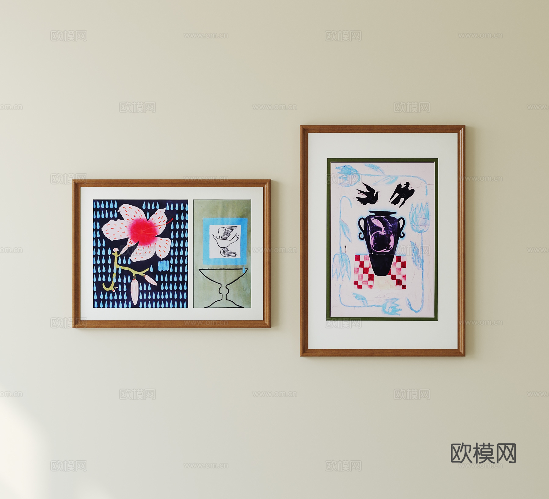 现代中古挂画 抽象挂画su模型