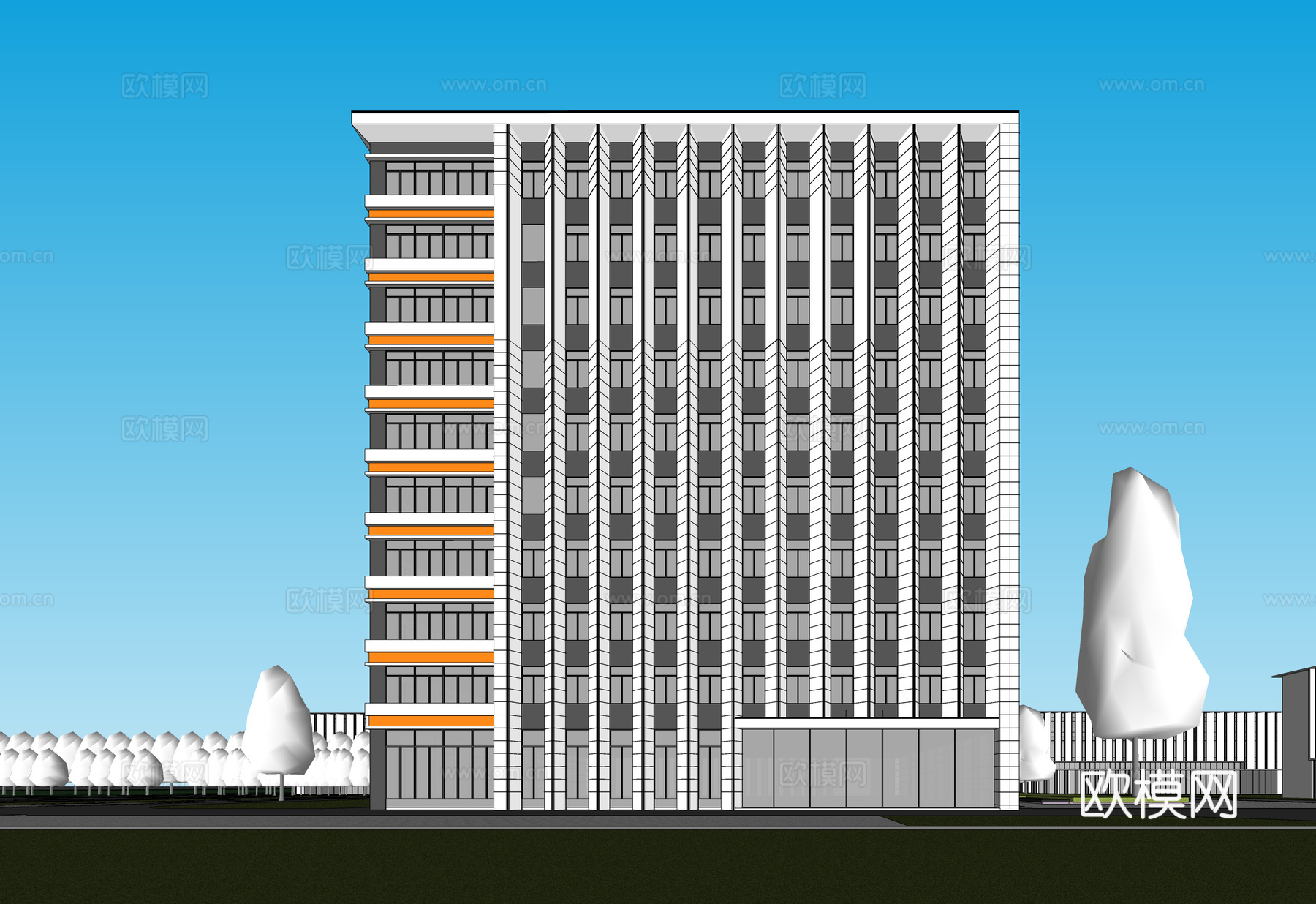 现代工业厂房 现代产业园 多层办公 厂房 产 产业园 办公楼su模型下载（渲染图2）