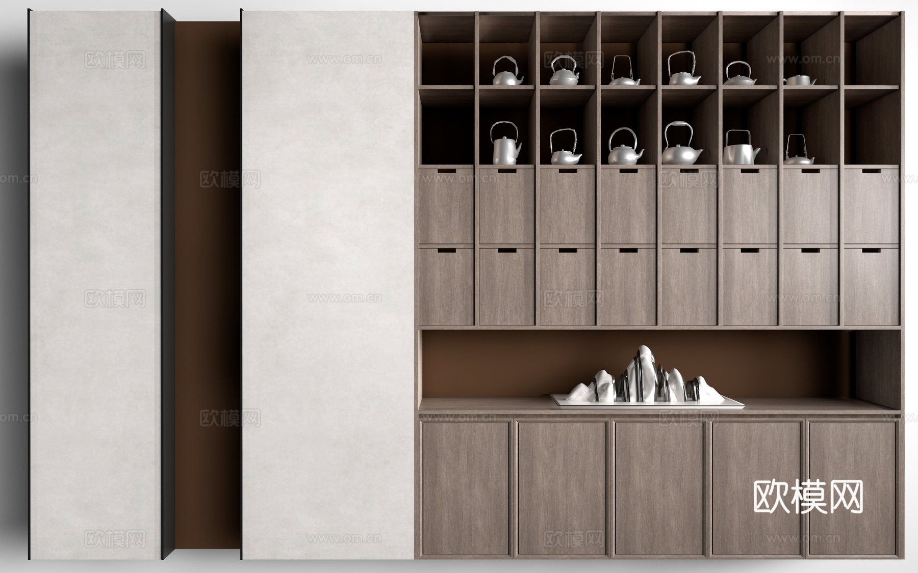 新中式装饰柜 新中式置物架 书架 茶具架su模型